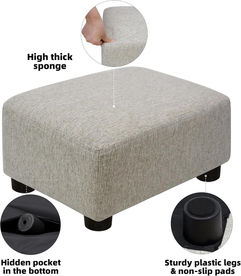 CAROLMADE  pouf صغير مع أرجل تحت المكتب مسند للقدم لغرفة المعيشة وغرفة النوم والمكتب، كتان-بيج - Image 5